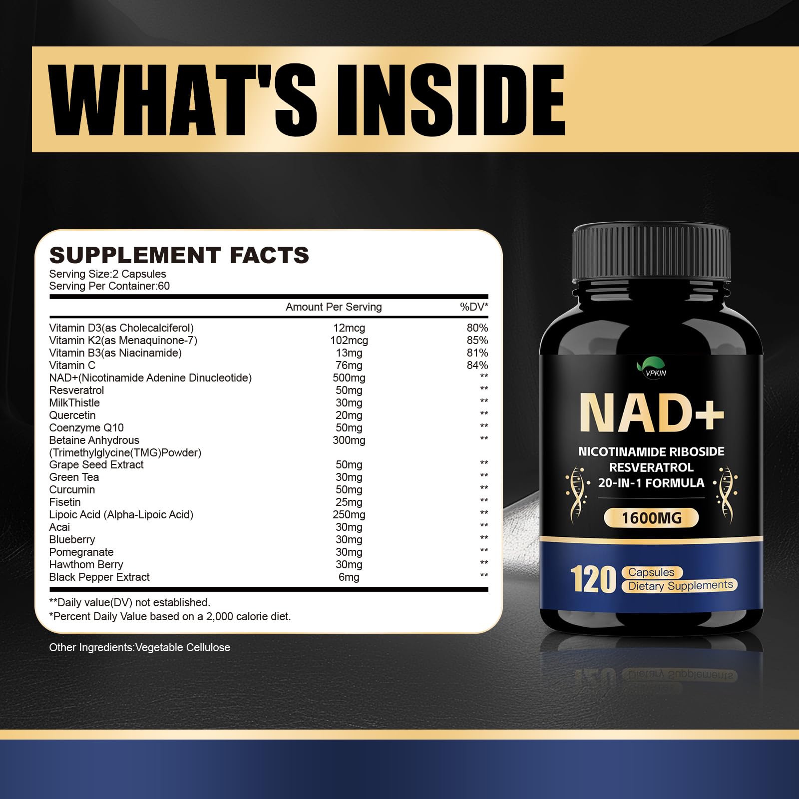 Infographic layout of NAD supplement benefits and ingredients
