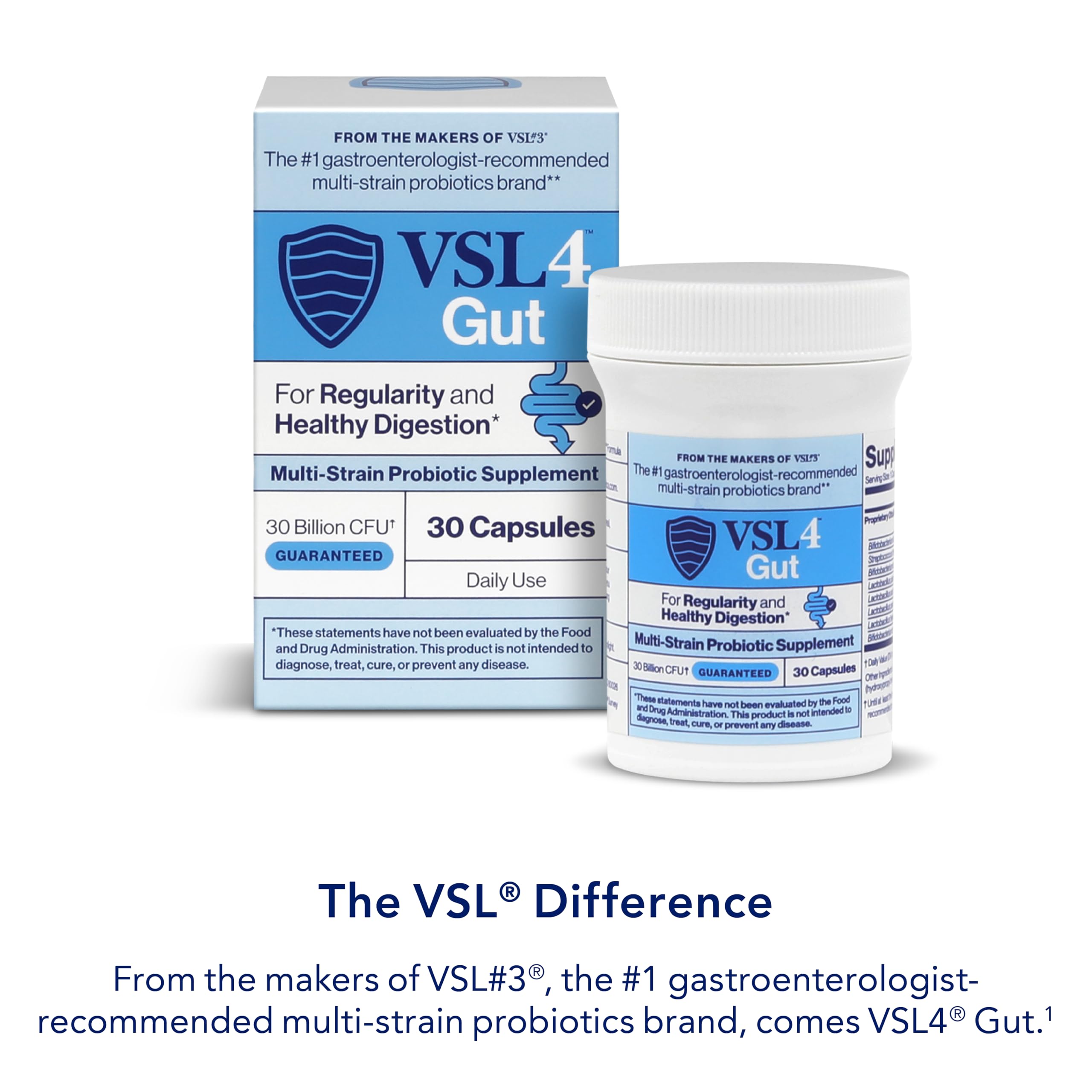 Packaging indicating no refrigeration required for VSL4 Gut