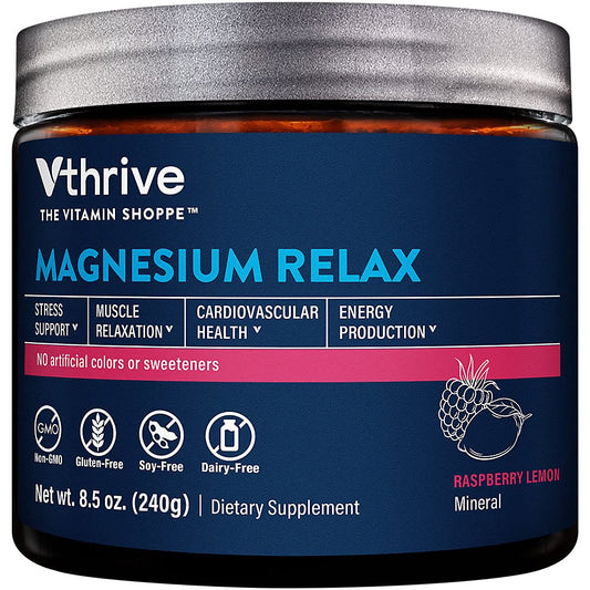 Vthrive Magnesium Relax Powder Raspberry Lemon container label