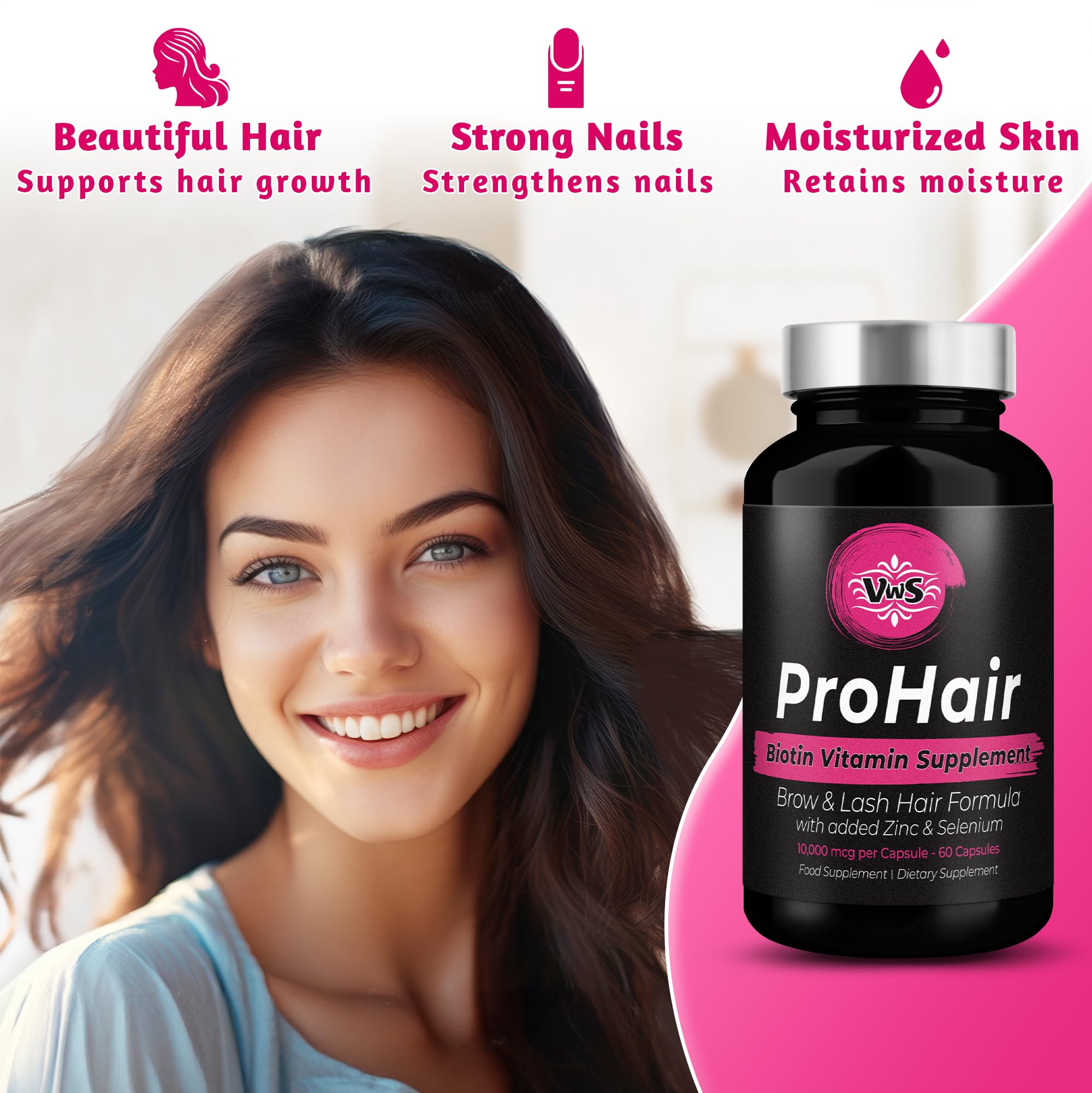 Graphic showing biotin, zinc and selenium ingredients