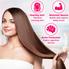Graphic showing hair, nails, and skin health benefits