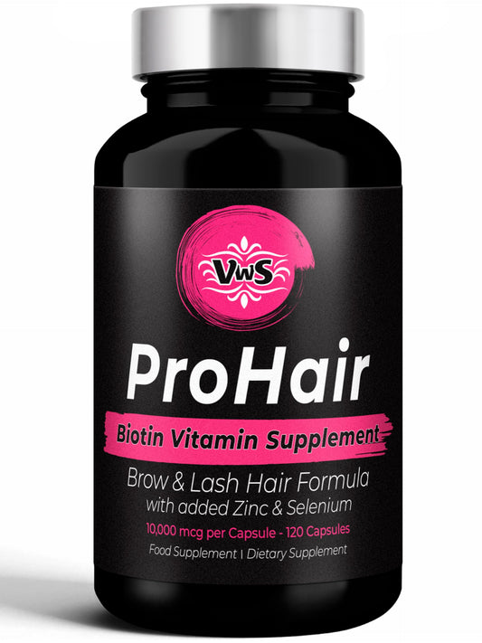 Bottle of VWS Biotin 10,000 mcg with zinc and selenium