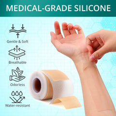 Vxoyo silicone scar sheets on skin application blends with tone.