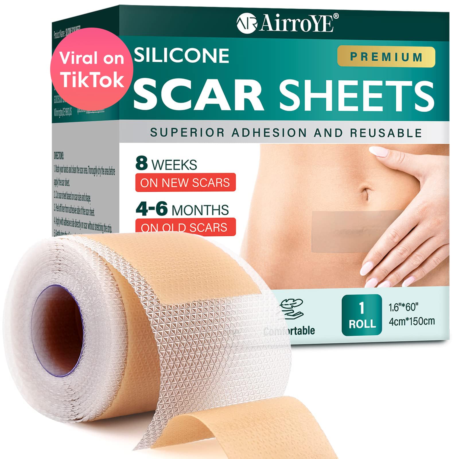 Vxoyo silicone scar sheets roll 1-6x60 for discreet scar care.