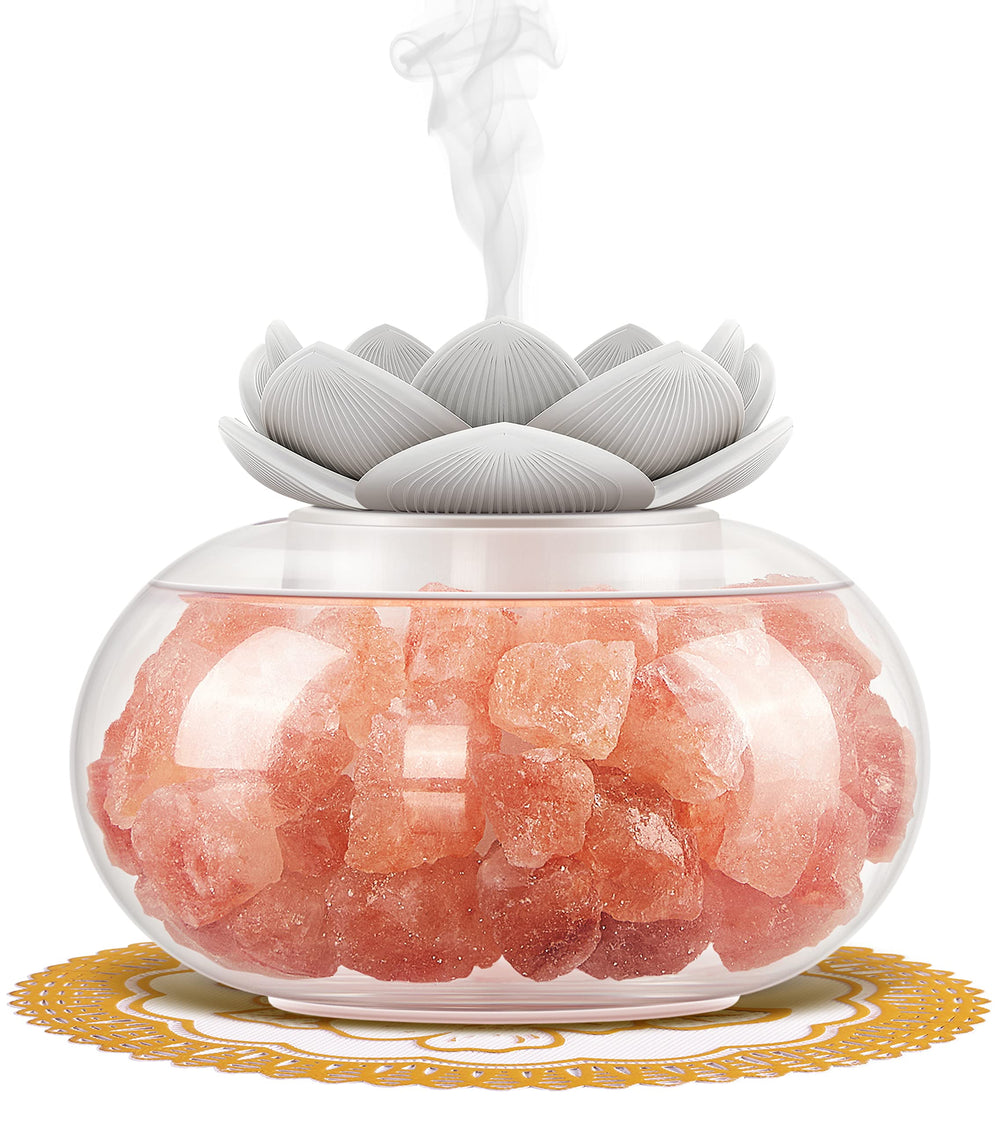 Vyaime V1103 Himalayan salt lamp diffuser with pink crystal and lotus top
