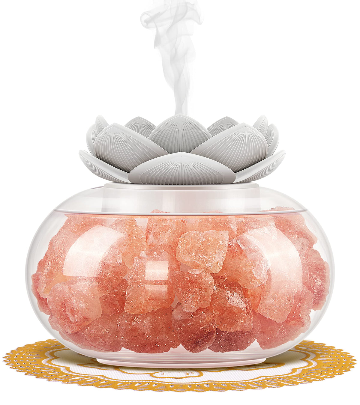 Vyaime V1103 Himalayan salt lamp diffuser with pink crystal and lotus top