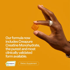 VYBRANCE LABS Creapure Gummies vegan and gluten-free verification icon on package.