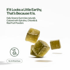 VYBRANCE LABS Daily Greens Gummies closeup highlights chewy texture and berry flavor.