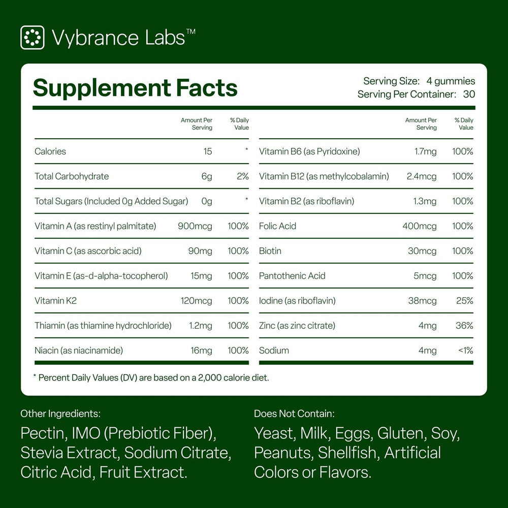 VYBRANCE LABS Daily Greens Gummies travel pack demonstrates 30 day supply on the go.