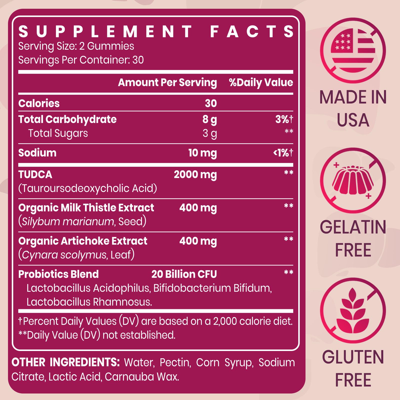 Bottle indicating 60 servings of Vylarithonixa TUDCA Gummy