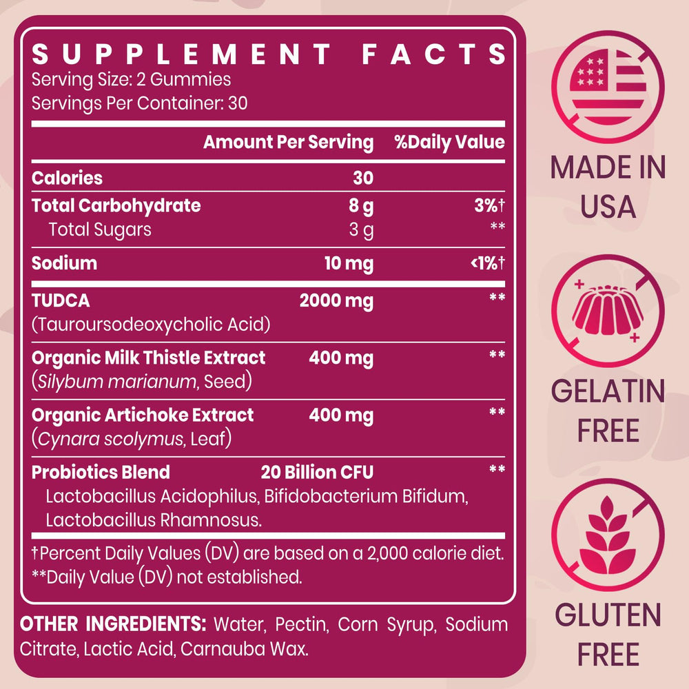 Bottle indicating 60 servings of Vylarithonixa TUDCA Gummy