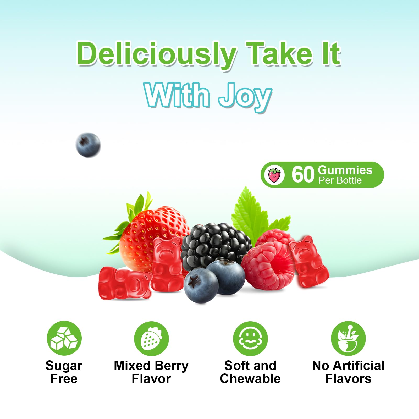 Lifestyle scene with bottle and gummies on neutral background