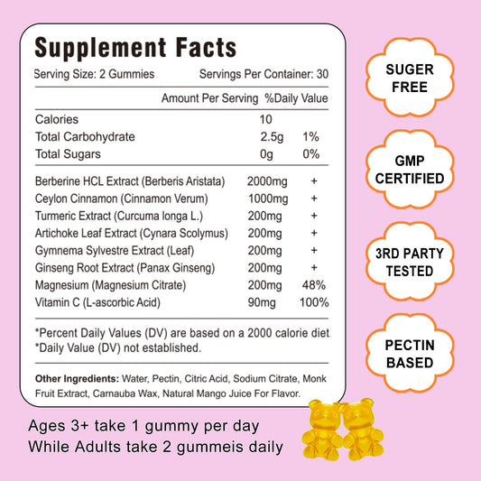 Mango flavor Berberine HCl gummies close-up