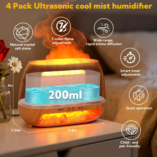 VZZNN diffuser with Himalayan salt lamp delivers warm glow and calming aroma.