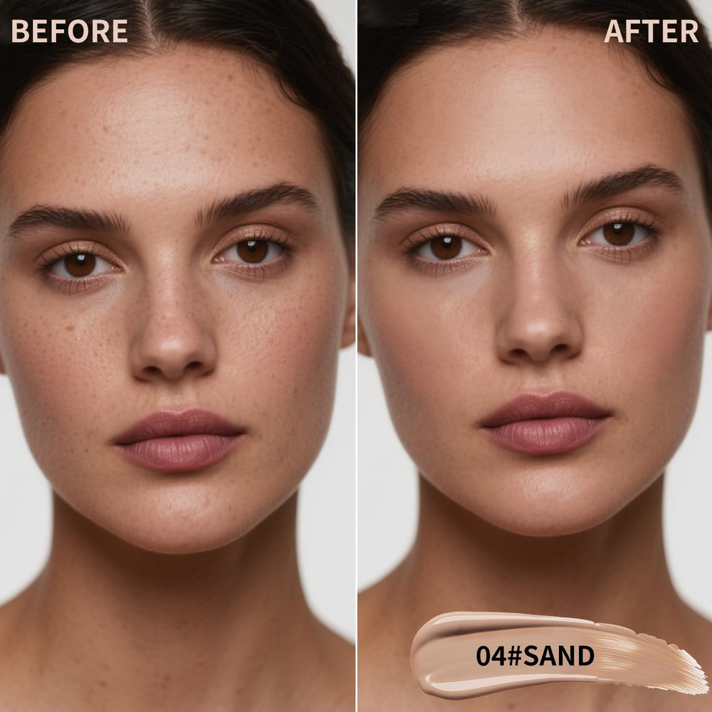 W3W liquid concealer on skin match demonstrates even complexion and seamless tone.
