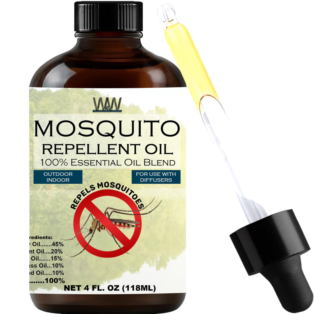 Amber glass bottle of W4W Mosquito Oil, 4 oz