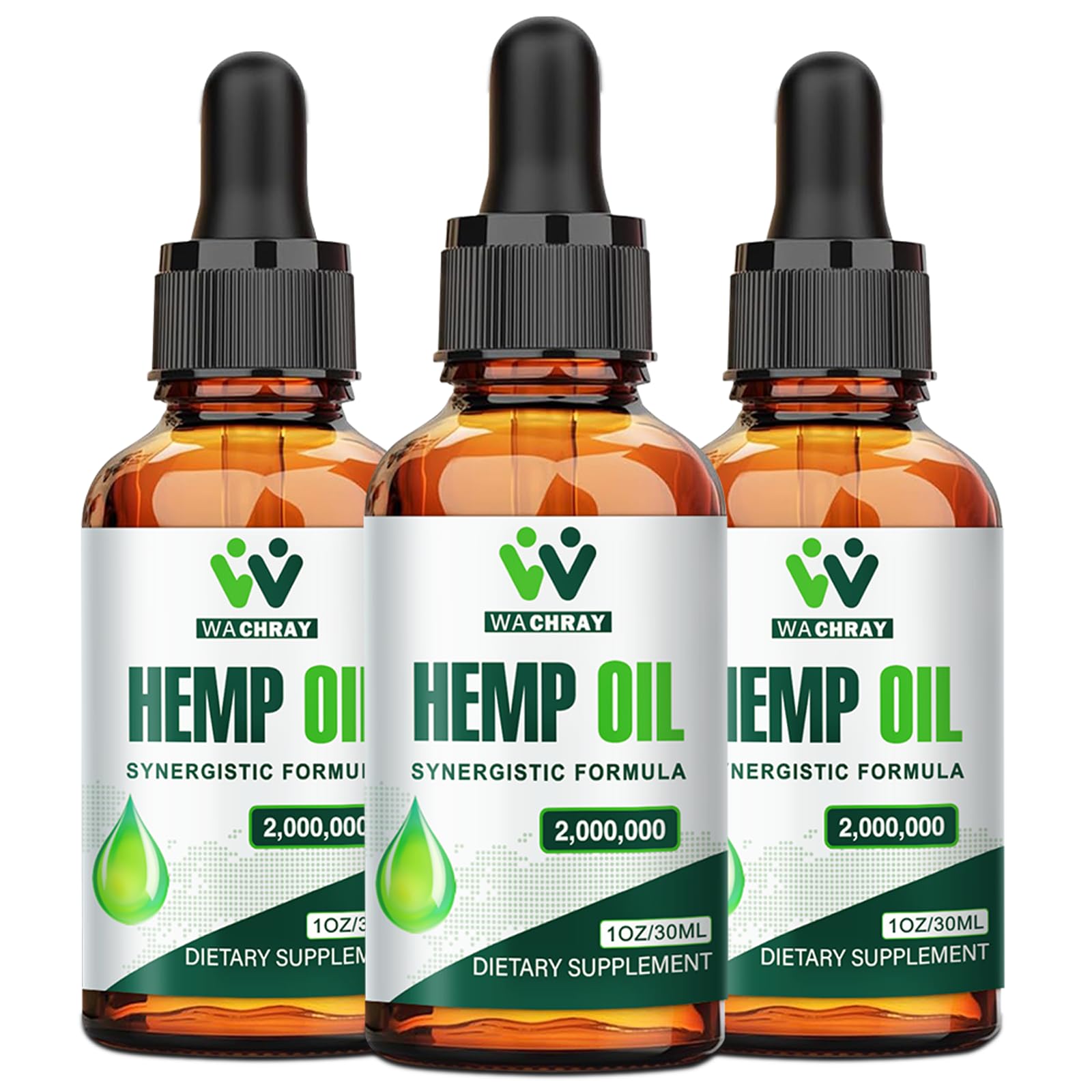 WACHRAY Hemp Oil Drops – 3-Pack bottle display