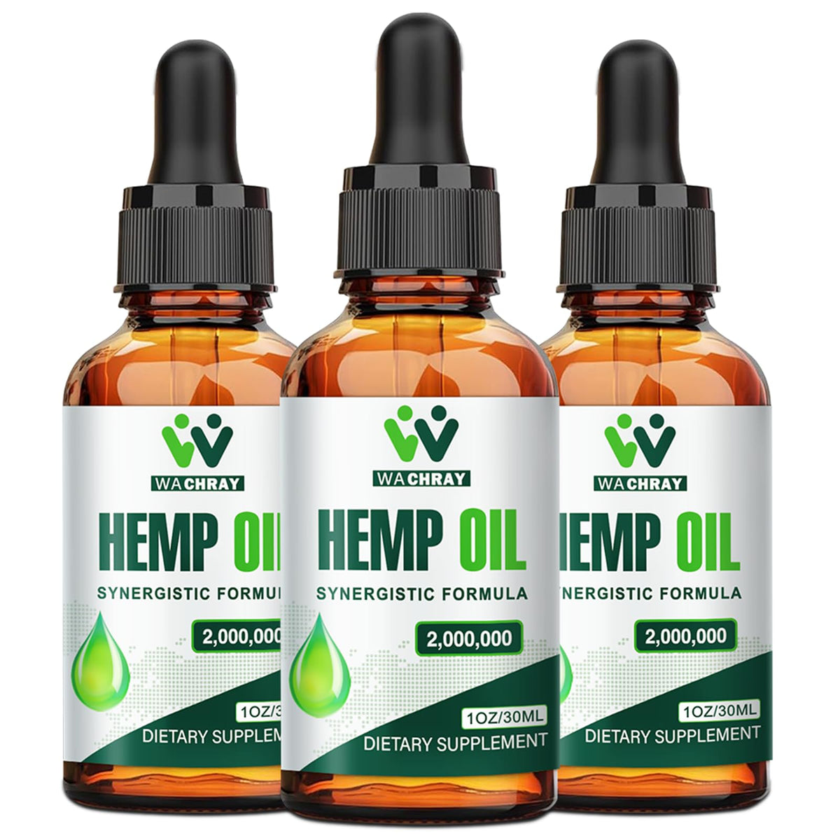 WACHRAY Hemp Oil Drops – 3-Pack bottle display