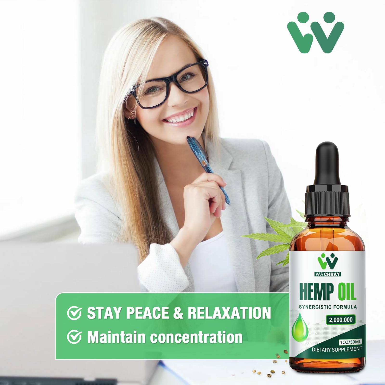 Organic, non-GMO hemp oil dropper with omega fats