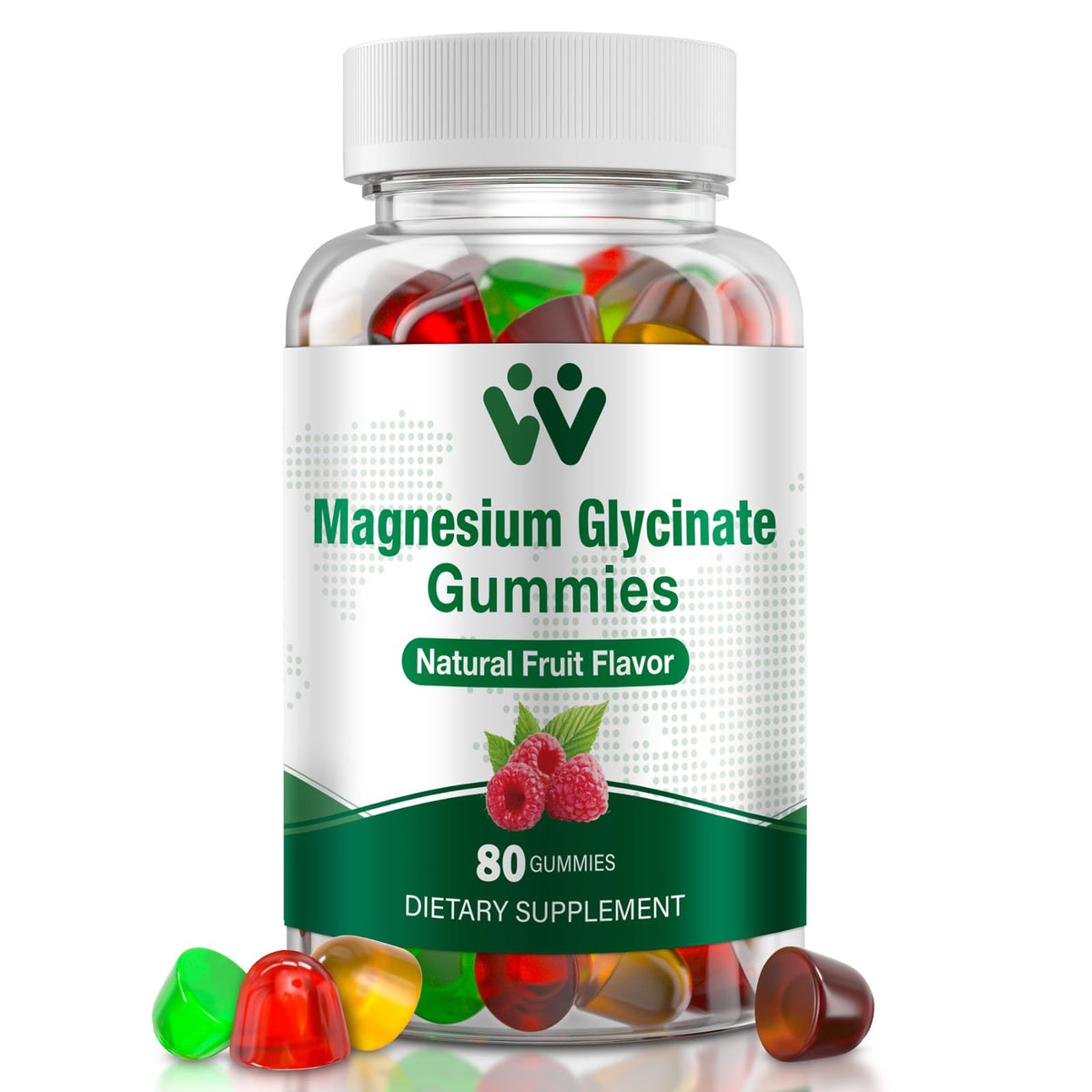 Front view of WACHRAY Magnesium Glycinate Gummies bottle showing 80 count