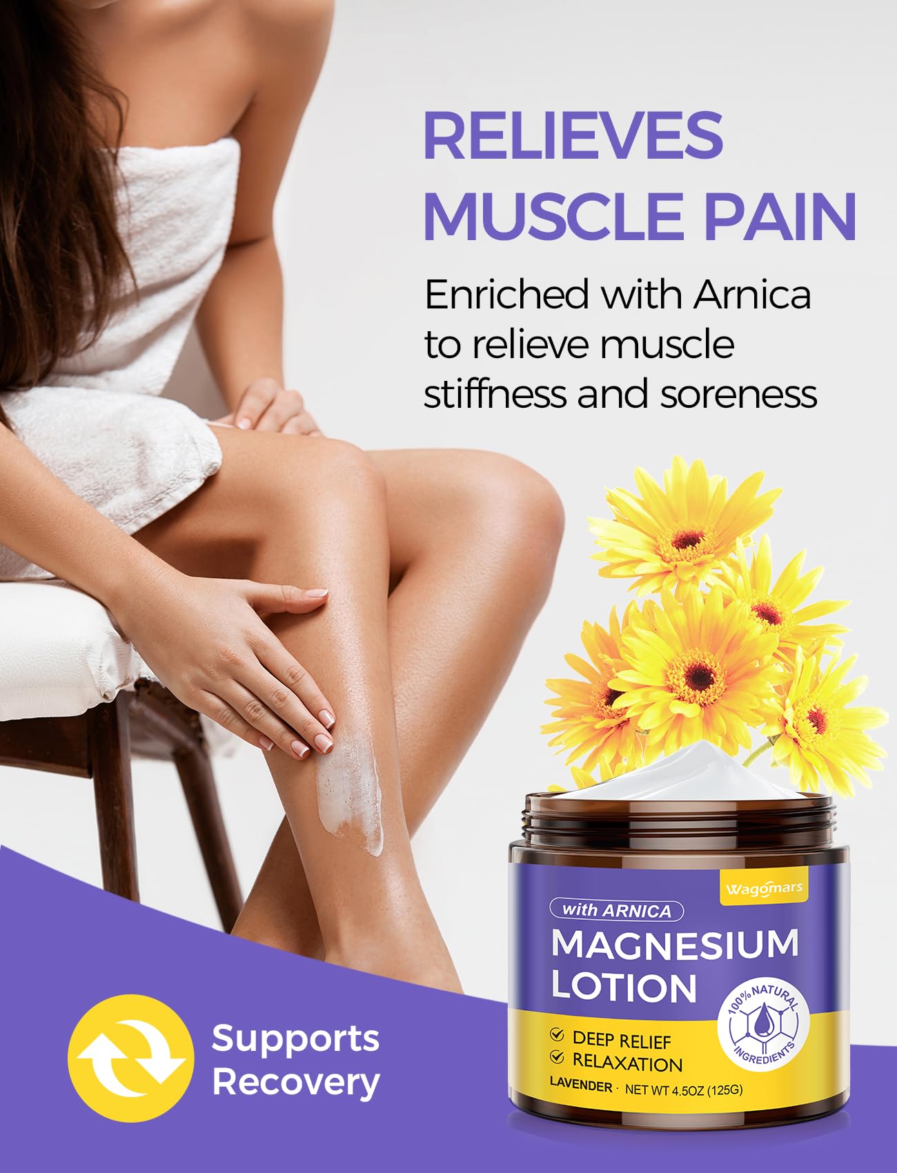 Wagomars magnesium lotion being applied to the shoulder to ease tension after activity