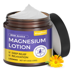 Wagomars Magnesium Lotion bottle on a nightstand supports calmer evenings and better sleep