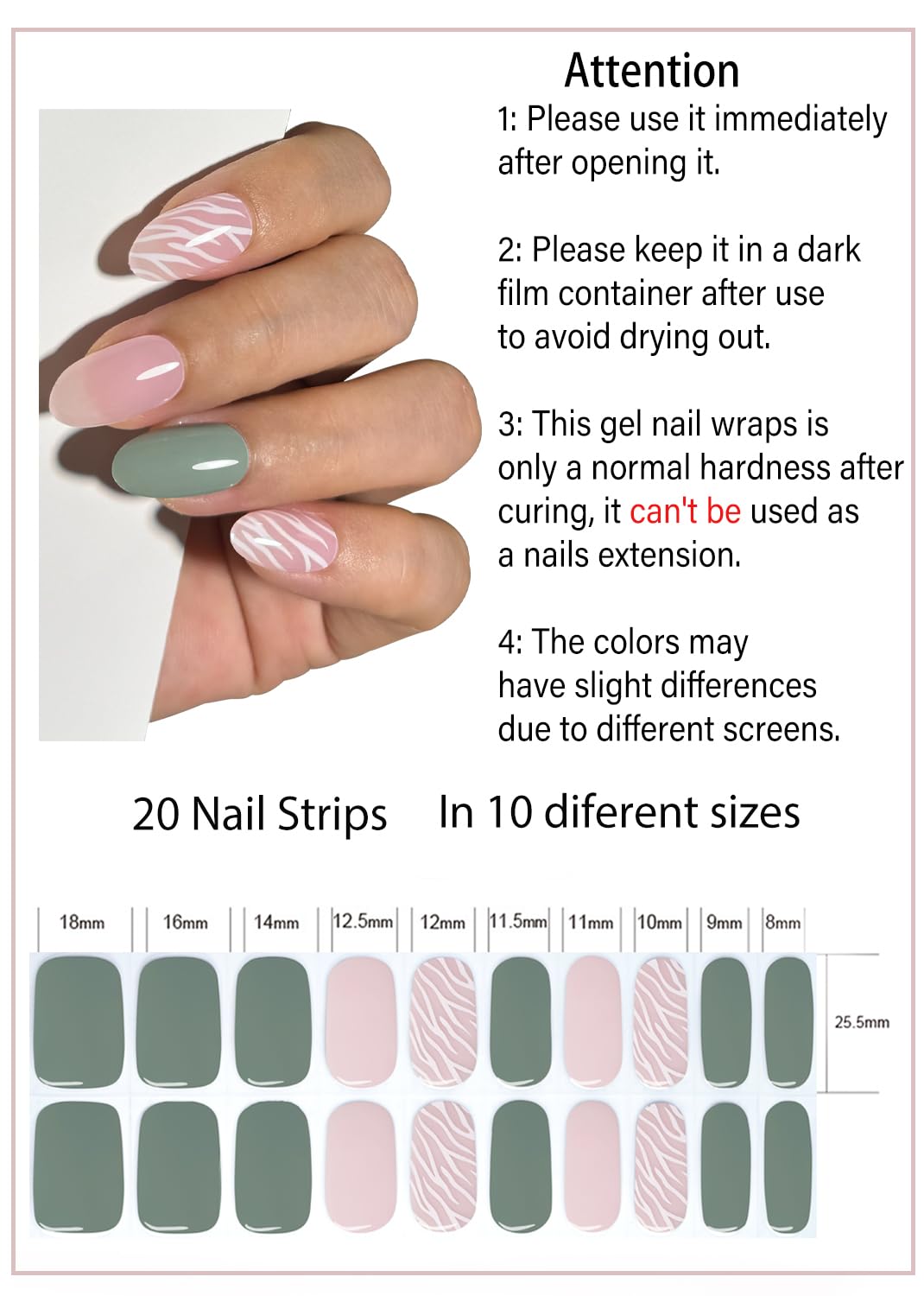 Wahrshei adhesive gel polish sticker showcases glossy finish after curing.
