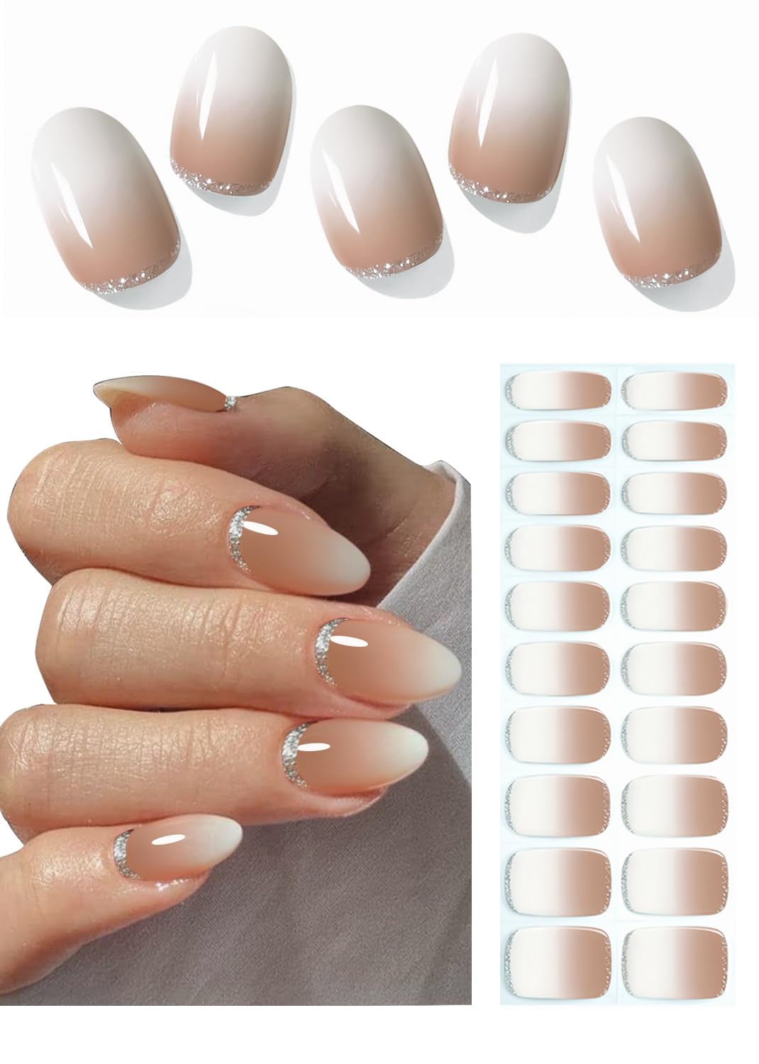 Wahrshei brown-ombre-glitter nail strips for quick home manicures