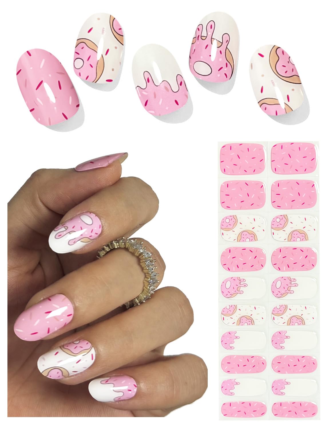 Wahrshei pink donut gel nail strips pack for quick at-home manicure.
