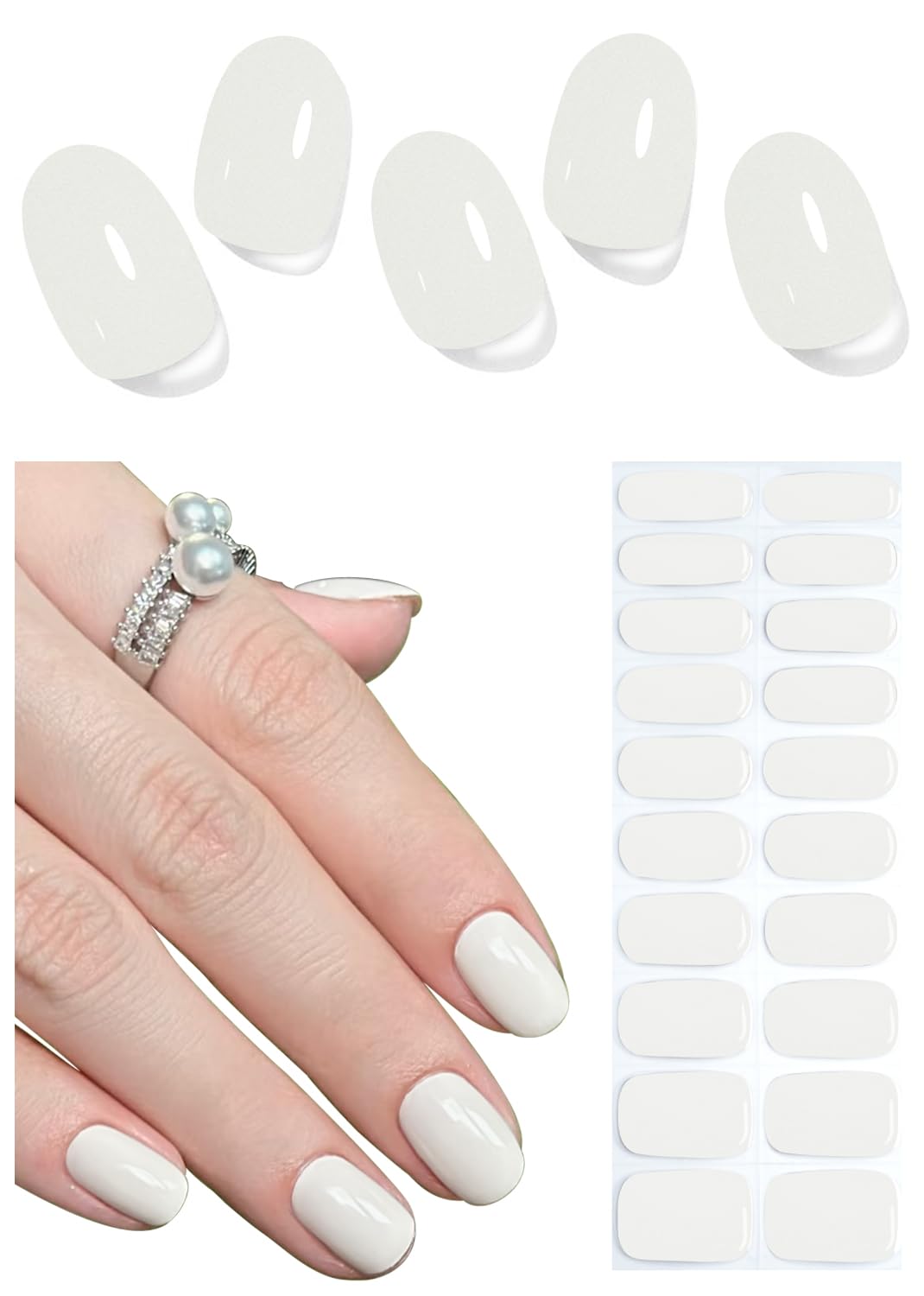 Wahrshei milky white semi cured gel nail strip on natural nail for salon finish