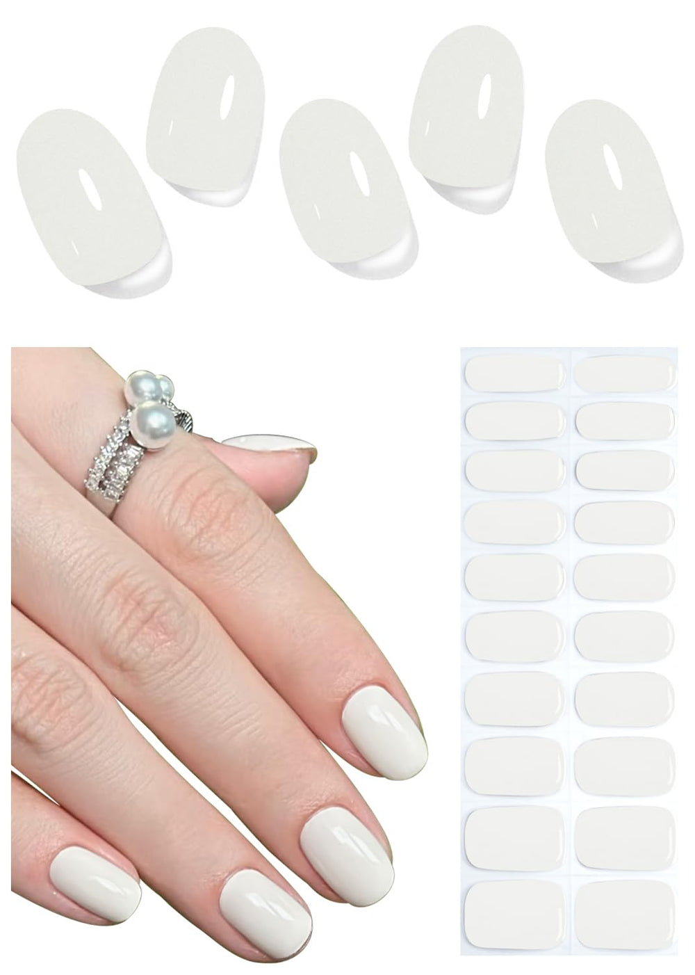 Wahrshei milky white semi cured gel nail strip on natural nail for salon finish