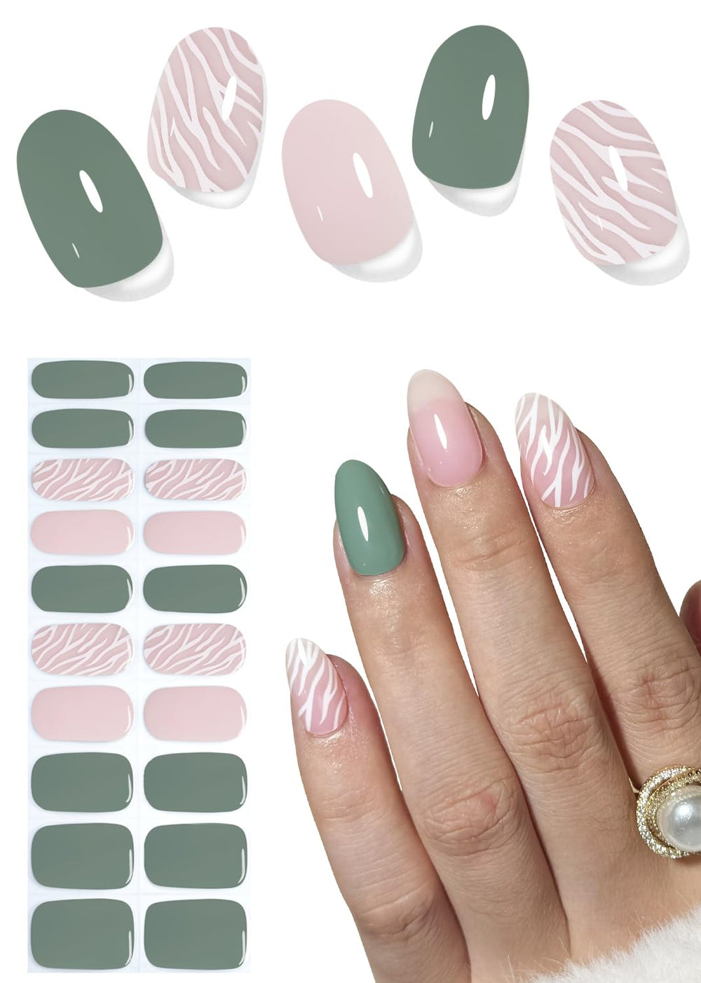 Wahrshei semi-cured gel nail strips with irregular stripes for quick at-home salon nails.
