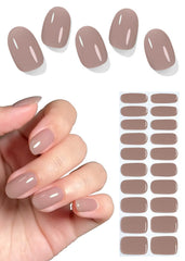 Wahrshei semi-cured gel nail strips jelly brown pack close up, salon shine at home