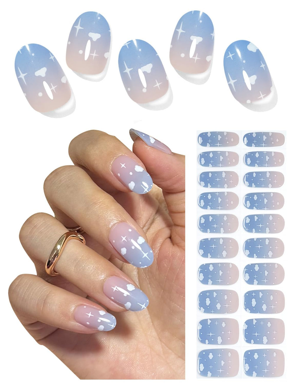 Wahrshei semi-cured gel nail strips pack for quick home manicure.