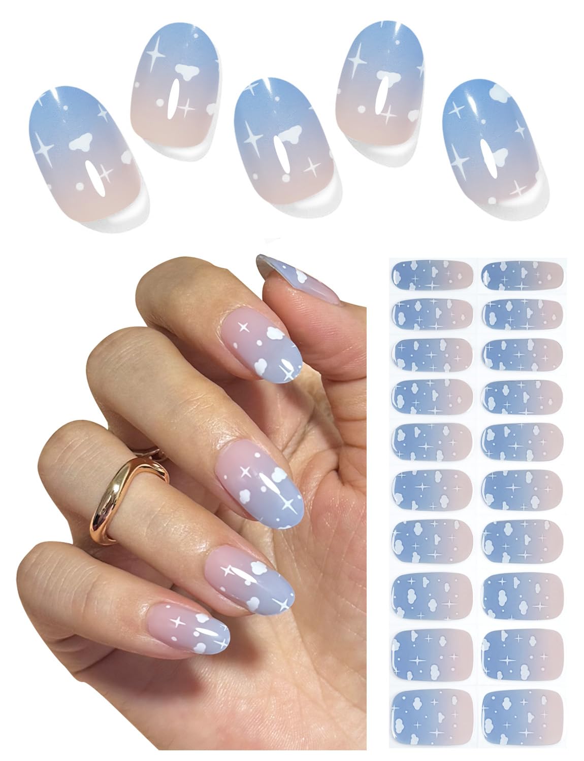 Wahrshei semi-cured gel nail strips pack for quick home manicure.