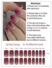 Wahrshei semi-cured gel nail strips in plum ombre glitter for quick, glossy nails.