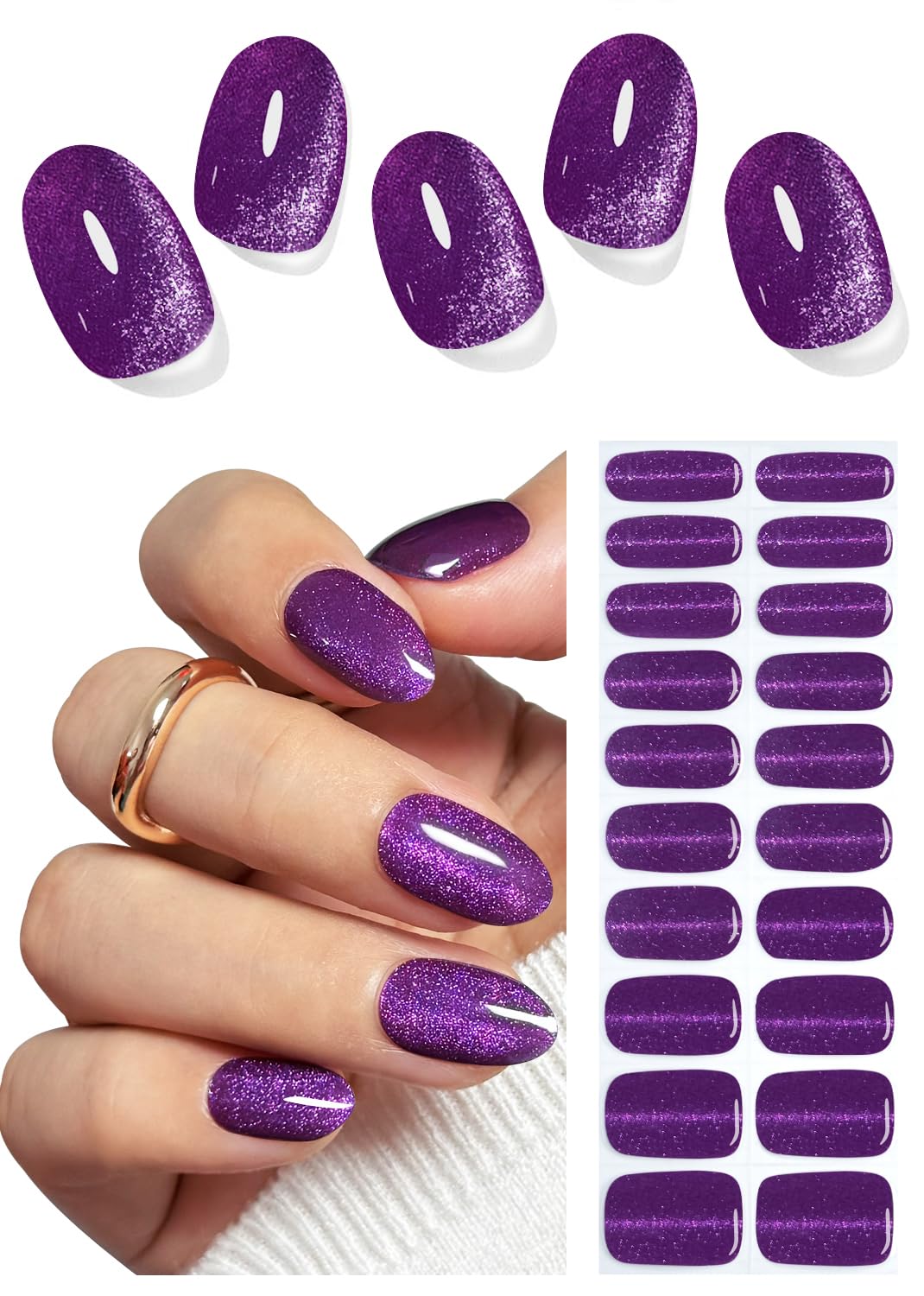 Wahrshei Purple Cat Eye gel nail strips for at-home manicure