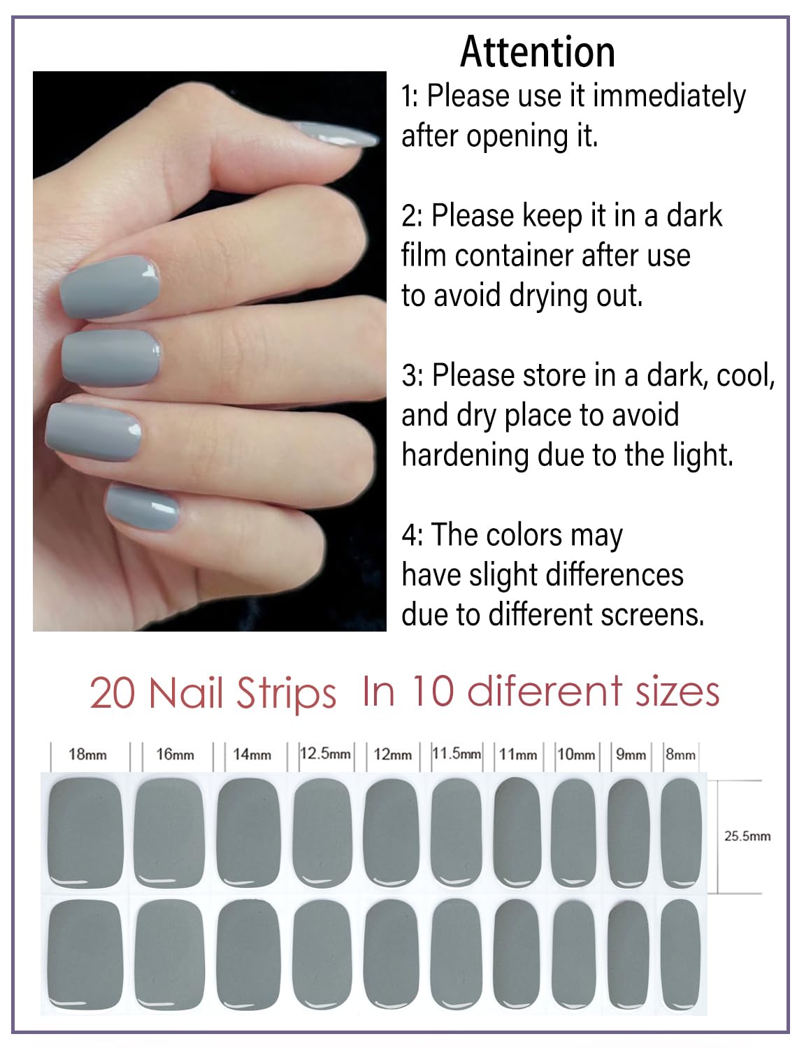 Applying Wahrshei gray gel nail strips on a nail for quick DIY design