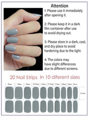 Applying Wahrshei gray gel nail strips on a nail for quick DIY design