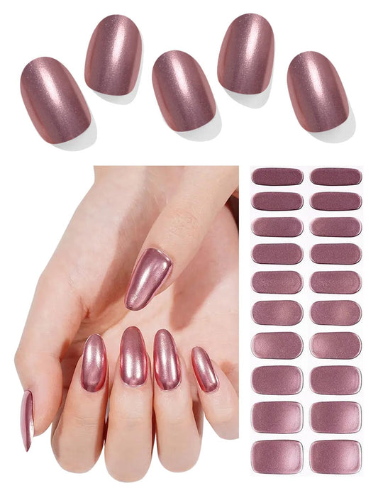 Wahrshei rose gold semi cured nail strips ready for quick at-home manicure.