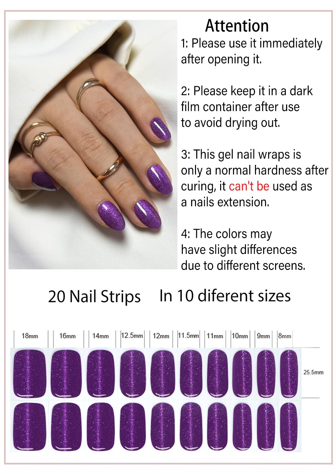 Wahrshei gel nail strips cured under UV/LED for a glossy finish