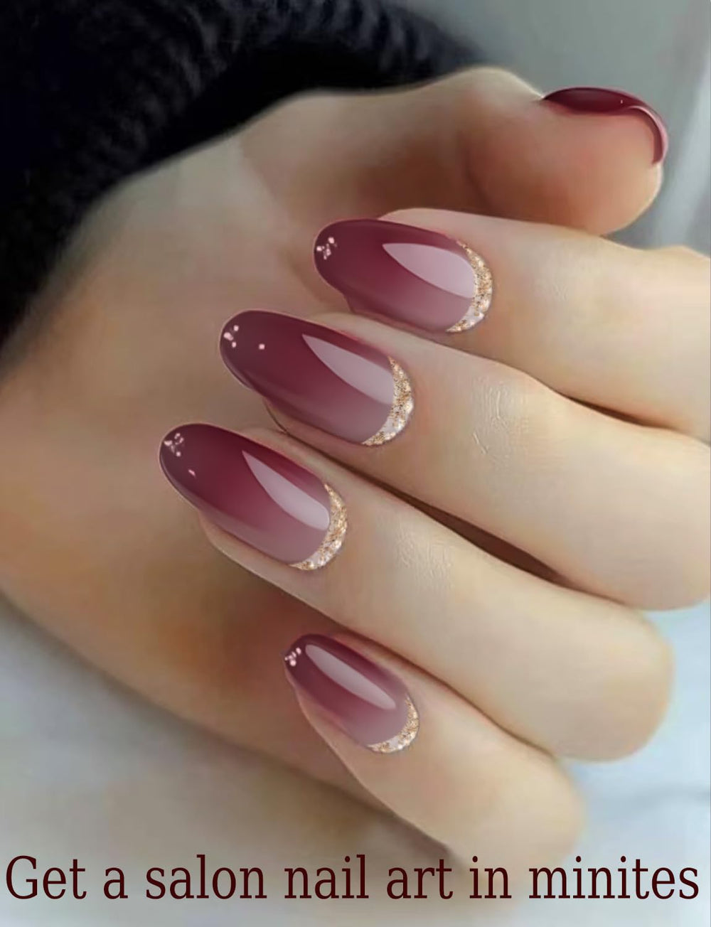 Wahrshei UV gel nail stickers showing the application process for plum ombre.