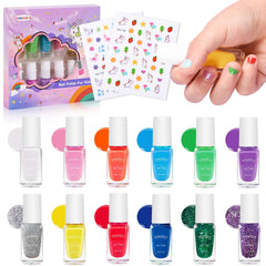 wakaniya kids nail polish set with 12 rainbow bottles for colorful, safe play