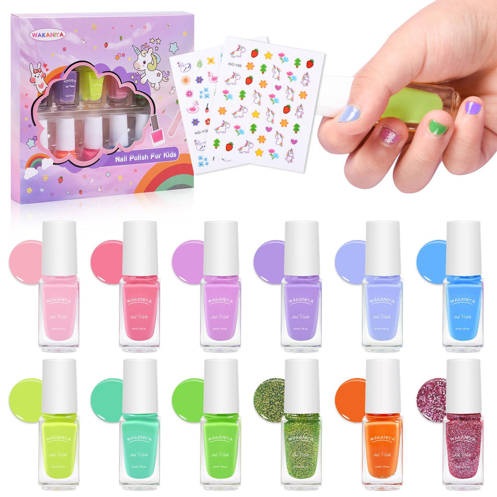 Wakaniya kids nail polish packaging showcases a playful box for safe, creative fun.