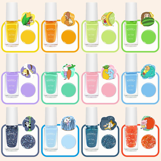 Wakaniya nail polish set with sequined mermaid colors for shiny, playful looks.