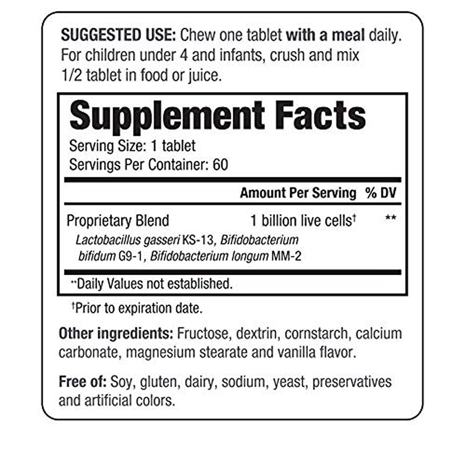 Kid-friendly vanilla-flavored probiotic chewables