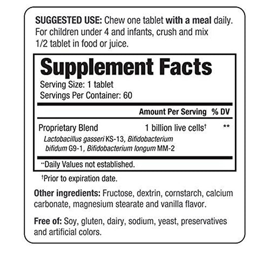 Kid-friendly vanilla-flavored probiotic chewables