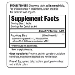 Kid-friendly vanilla-flavored probiotic chewables
