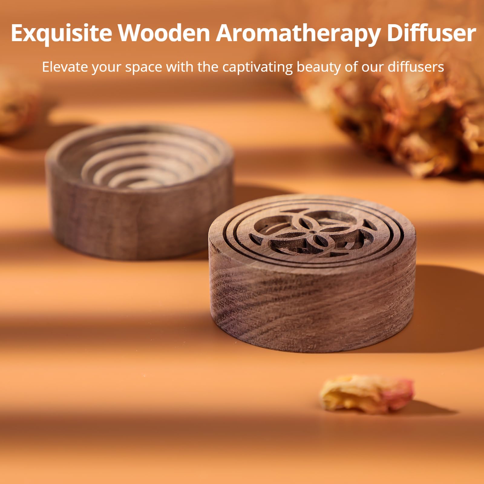 Detail of diffuser’s round shape and wood grain