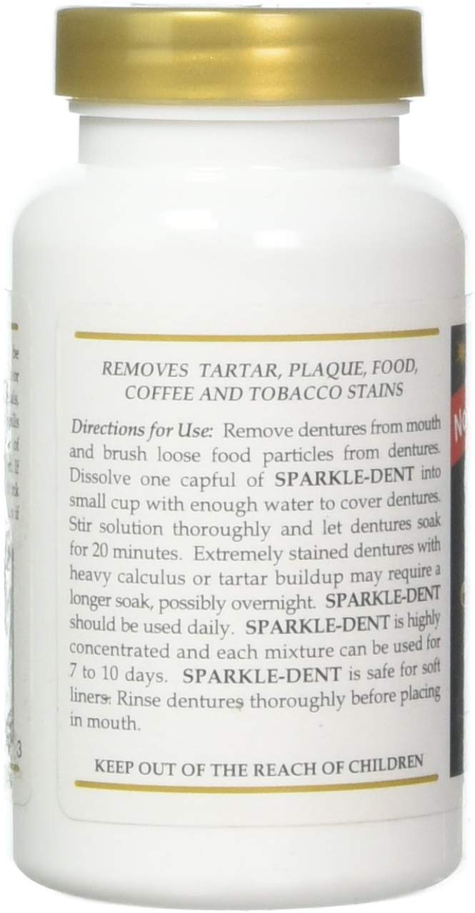 Bright, clean dentures after using Sparkle Dent denture Whitener
